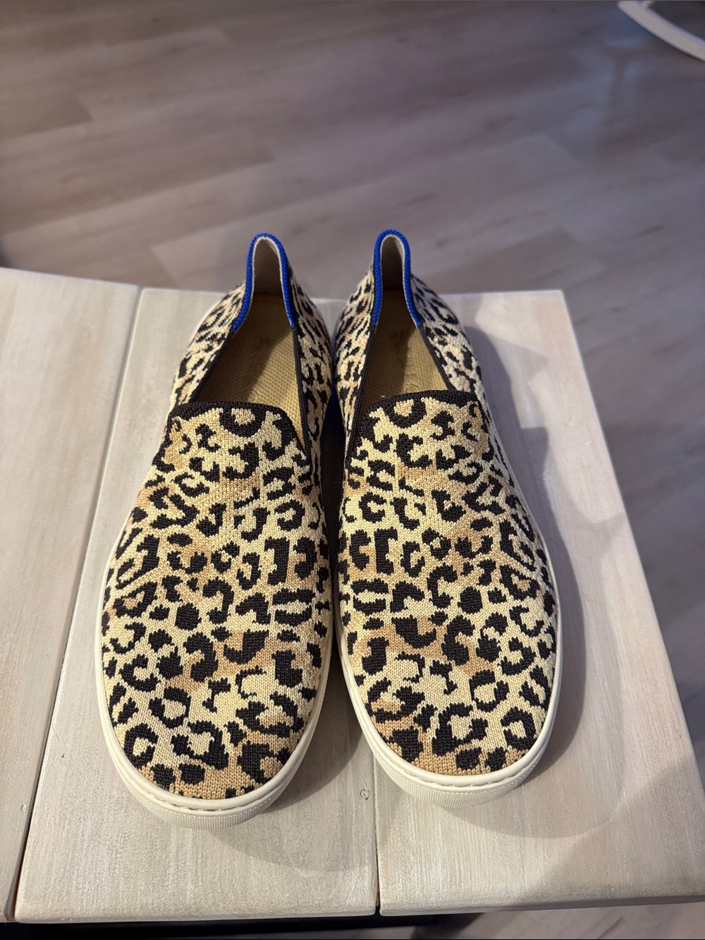 Rothy's Leopard Print Slip-On Sneakers in Tan, Black & White
